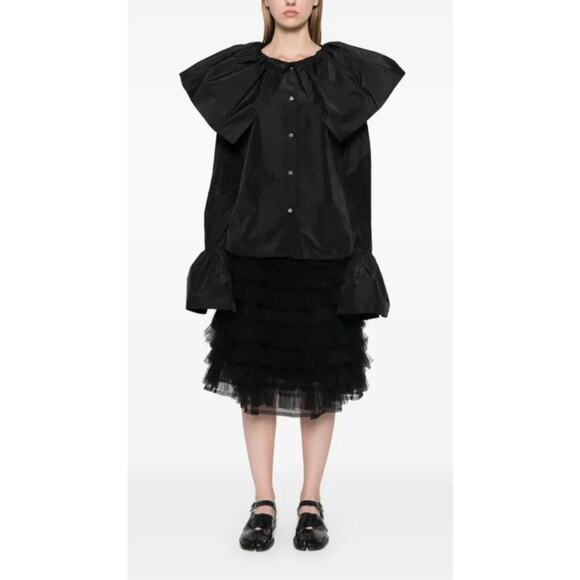 Yohji Yamamoto Taffeta Designer Blouse High Fashion Black Blouse Silk Collar S - Picture 1 of 12